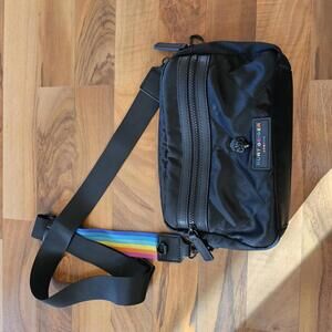 Kurt Geiger Black Belt Crossbody Bag with Rainbow Strap